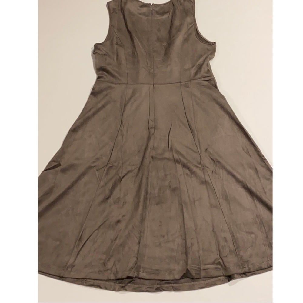 Philosophy SZ 8 Faux Leather Sleeveless A-Line Dress Heather Taupe New - Picture 3 of 13